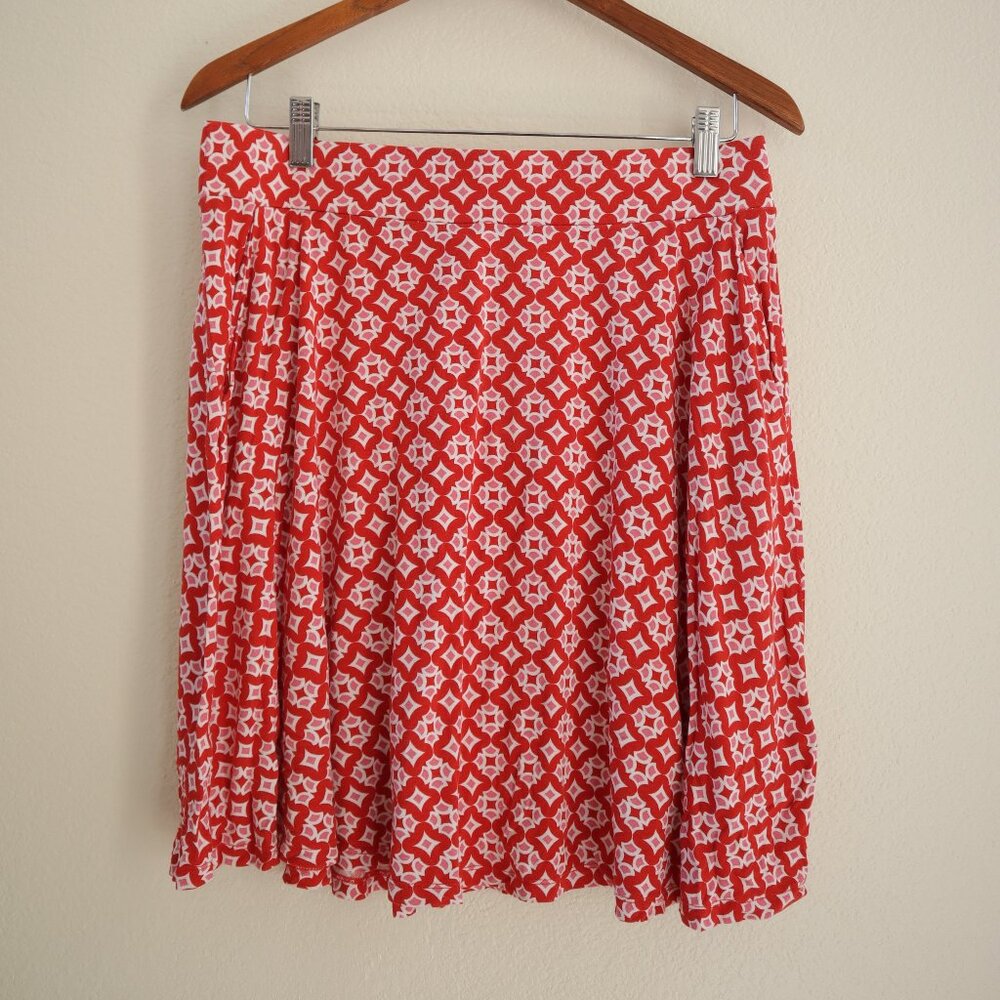 Boden Pleated A-Line Mini Skirt Red and Pink Print